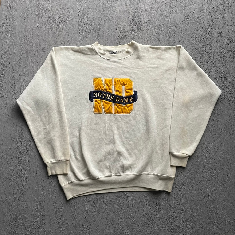 Vintage Notre Dame Embroidered Sweatshirt Mens XL White 90s LA Bedford Ltd